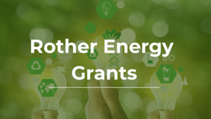 Three light bulbs and text saying: Rother Energy Grants