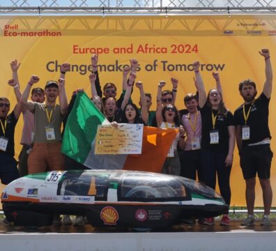 Geec student engineering team winning Shell Eco-marathon award