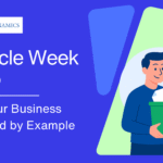 Illustration for Recycle Week 2025 blog post by Celtic Dynamics, featuring a smiling man holding a green recycling bin filled with paper, plastic bottles, and cans. The background includes recycling icons, a green leaf symbol, and bold text that reads “Recycle Week 2025 – How Your Business Can Lead by Example,” alongside the Celtic Dynamics logo. The image uses a bright, modern flat-design style with a focus on sustainability and corporate responsibility.